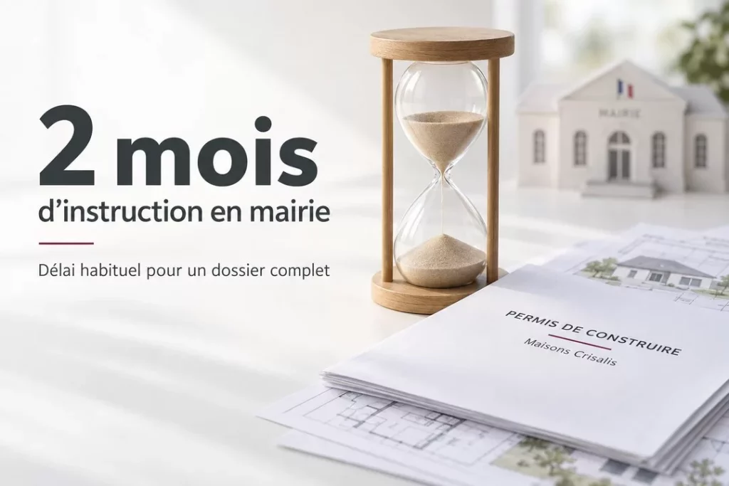 Sablier illustrant le délai habituel de deux mois d’instruction d’un dossier complet de permis de construire.